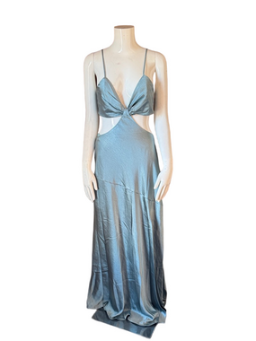 Saints + Secrets Sage Satin Cutout Slip Maxi Dress Spaghetti Strap SIZE L